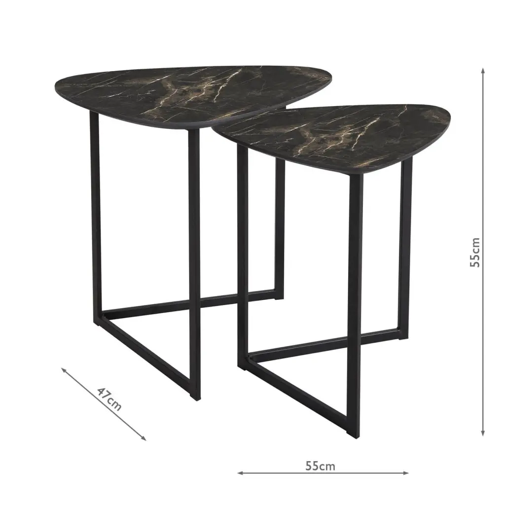 Mibello Nested Side Tables with Dark Marble Effect