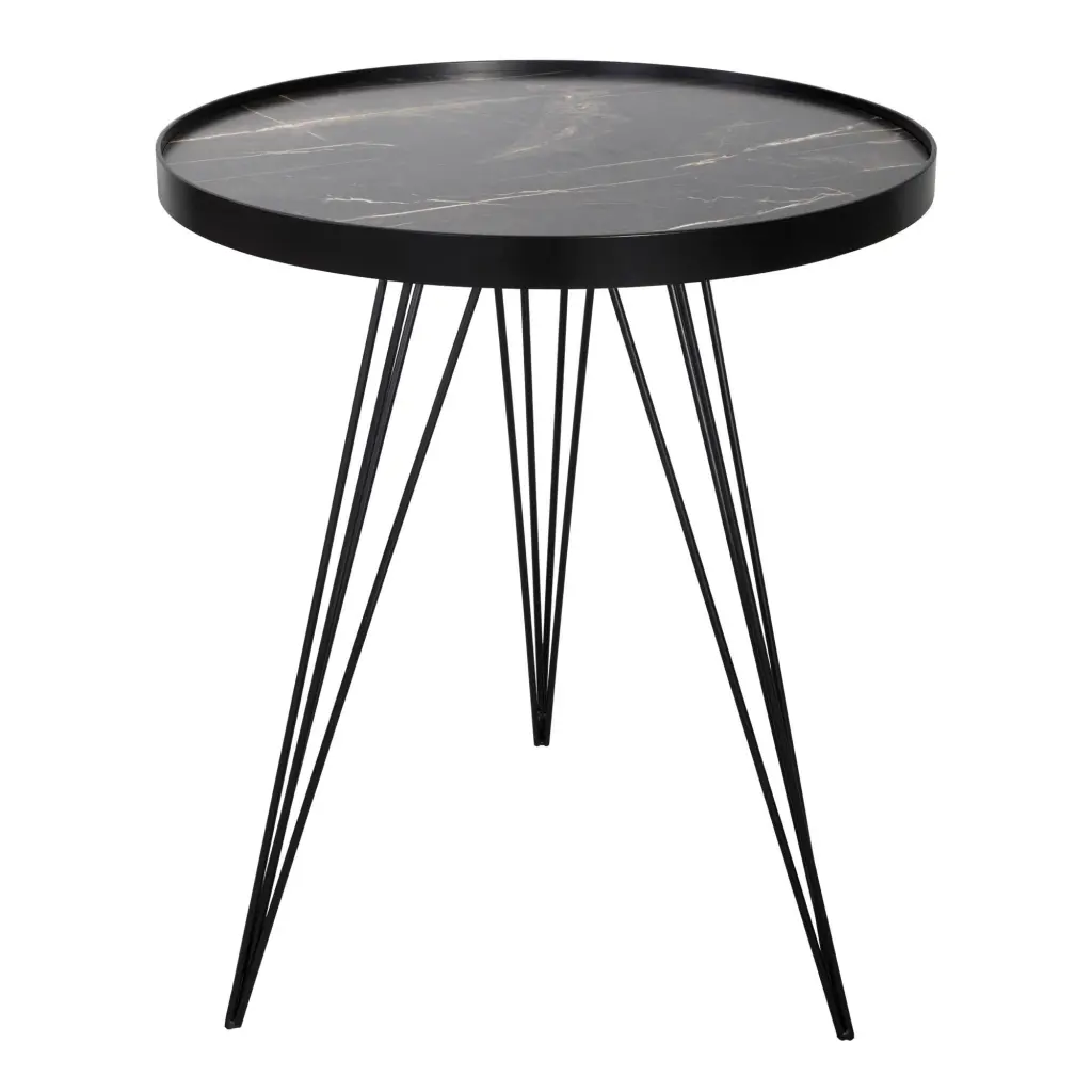 Rauma Round Side Table with Dark Marble Effect