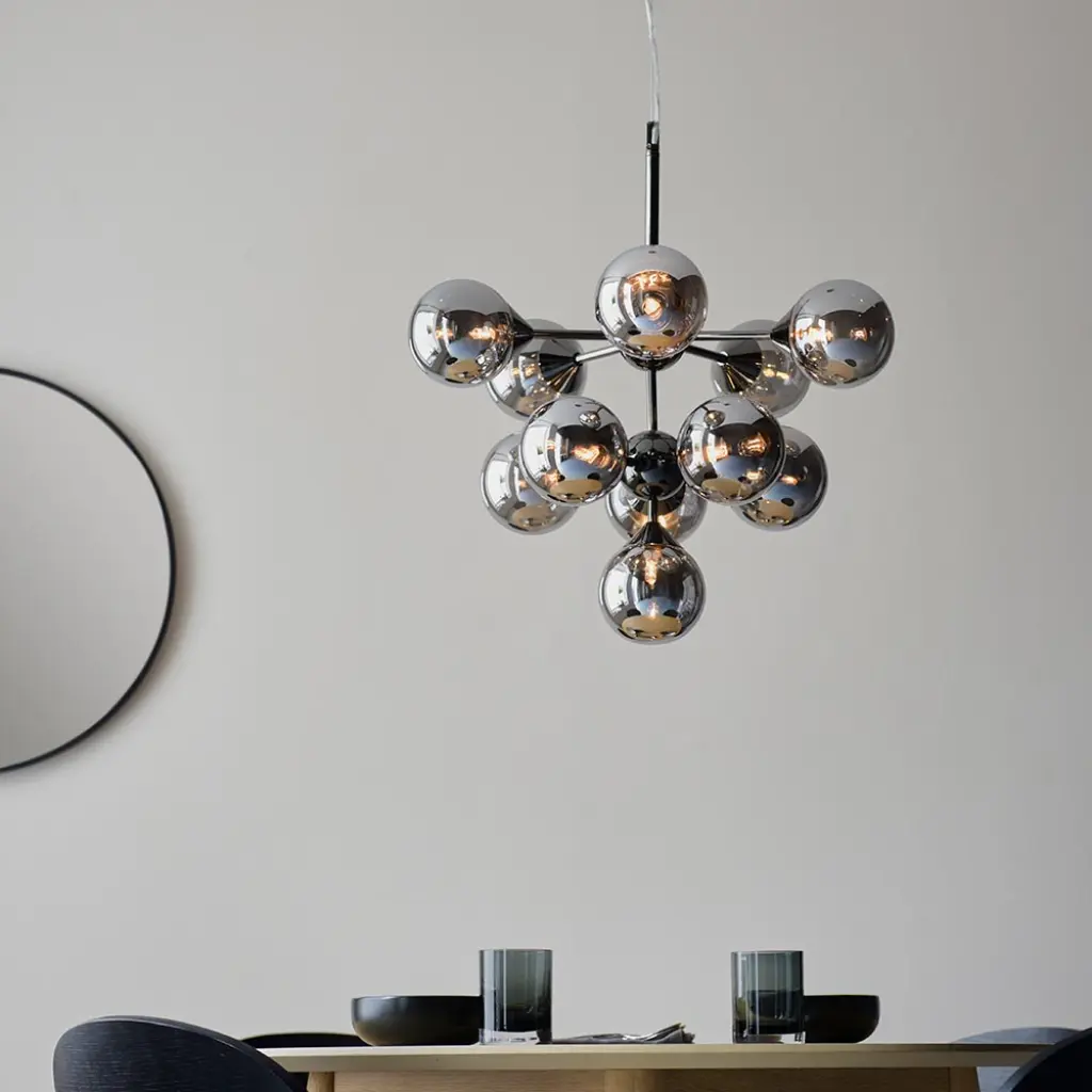 Oscar 11 Light Pendant in Black with Smoked Glass