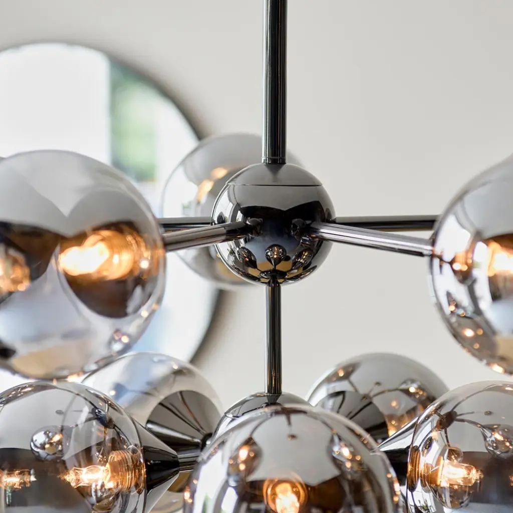 Oscar 11 Light Pendant in Black with Smoked Glass