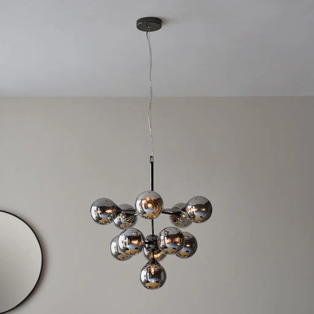 Oscar 11 Light Pendant in Black with Smoked Glass