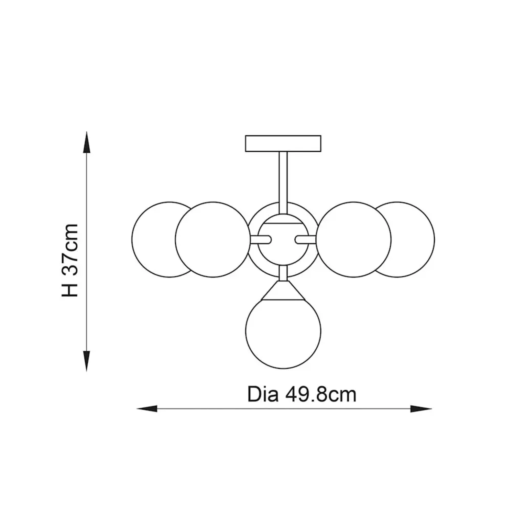 Oscar 6 Light Black Semi Flush with Smoked Glass