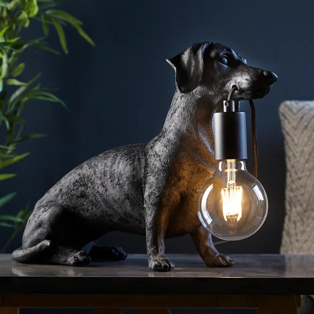 Matt Black Dachshund Table Lamp