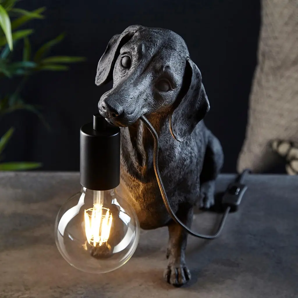 Matt Black Dachshund Table Lamp