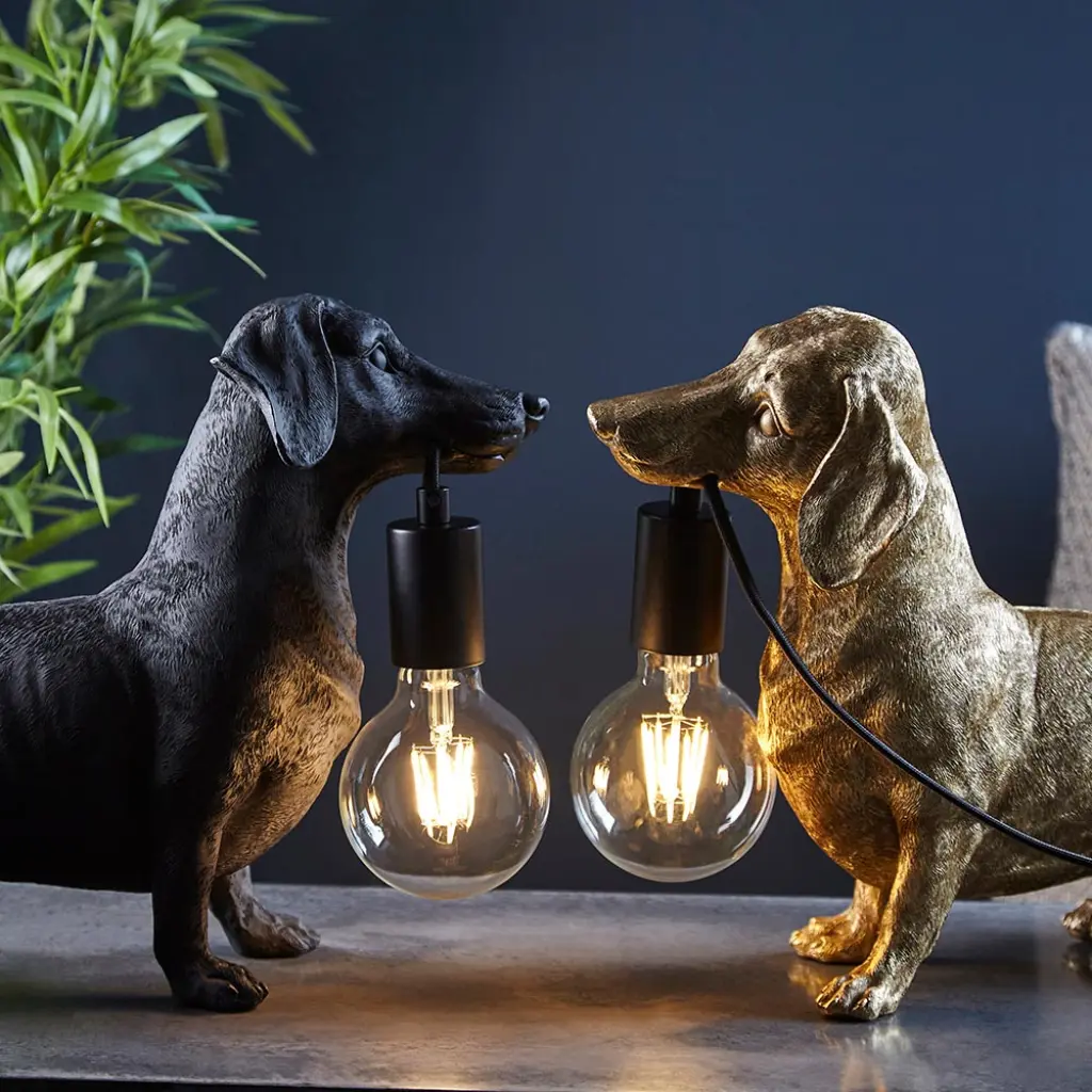 Matt Black Dachshund Table Lamp