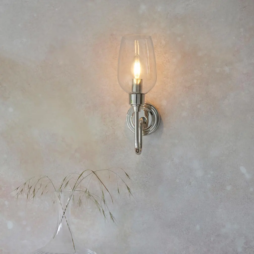 Pure Wall Light in Bright Nickel & Clear Glass