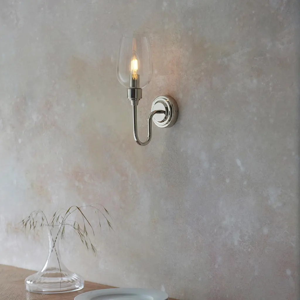 Pure Wall Light in Bright Nickel & Clear Glass