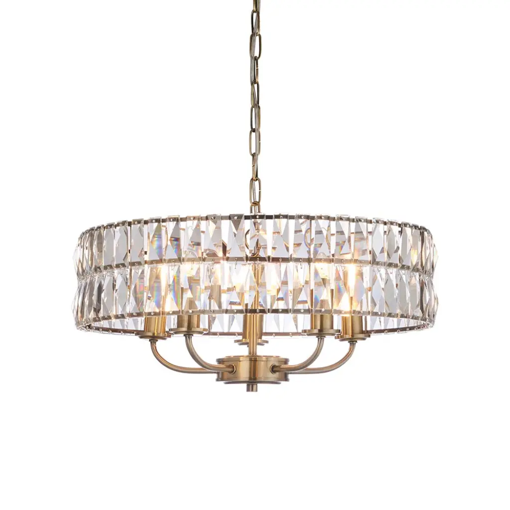 Clifton 5 Light Pendant in Antique Brass