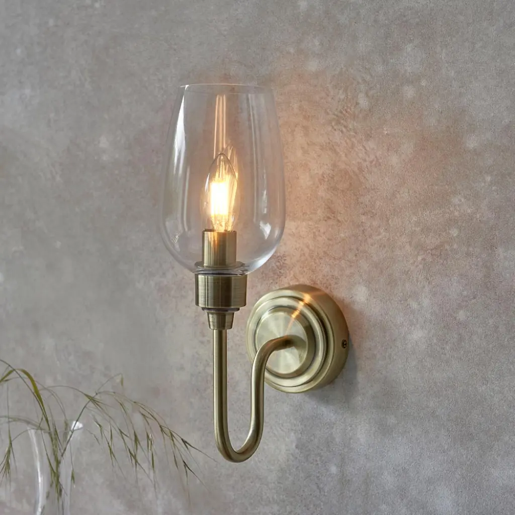 Pure Wall Light in Antique Brass & Clear Glass