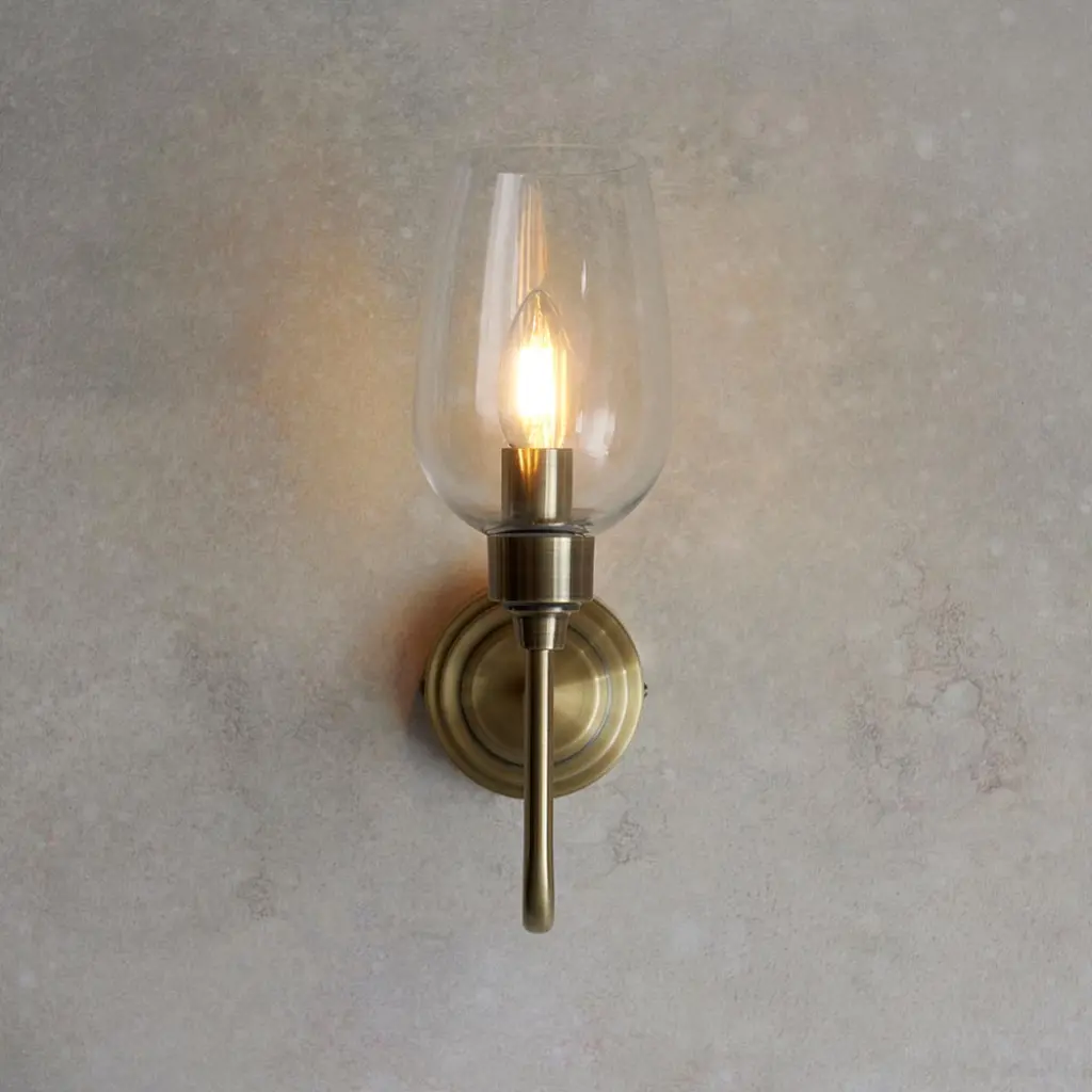 Pure Wall Light in Antique Brass & Clear Glass