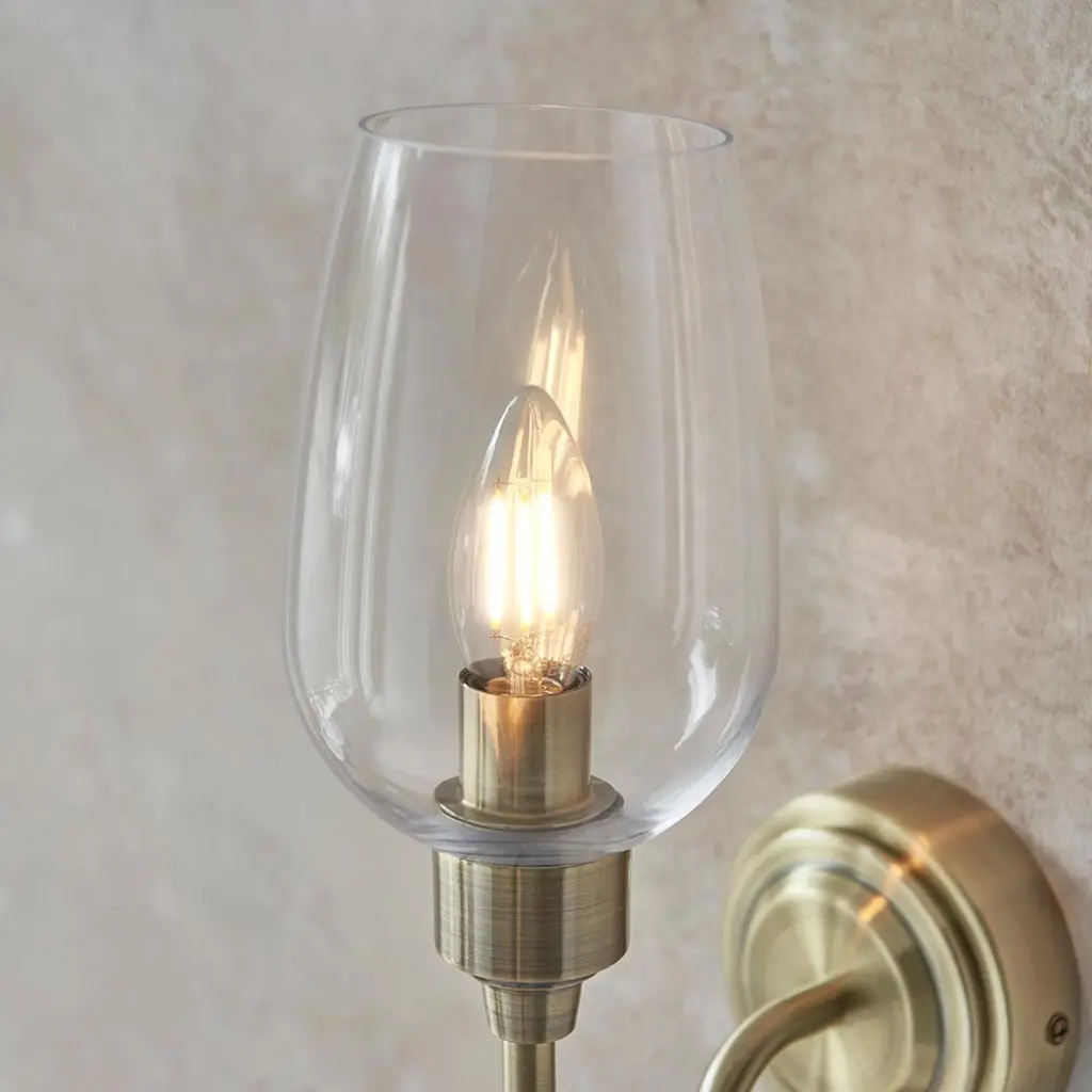Pure Wall Light in Antique Brass & Clear Glass