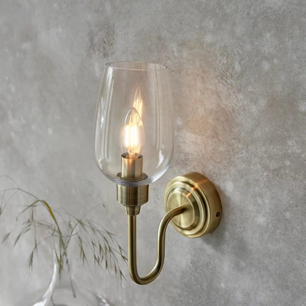 Pure Wall Light in Antique Brass & Clear Glass