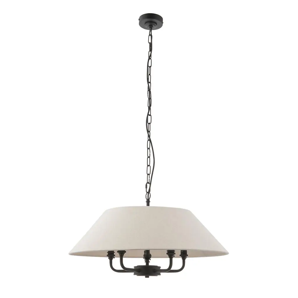 Lille 5 Light Matt Black Pendant with Drum Shade