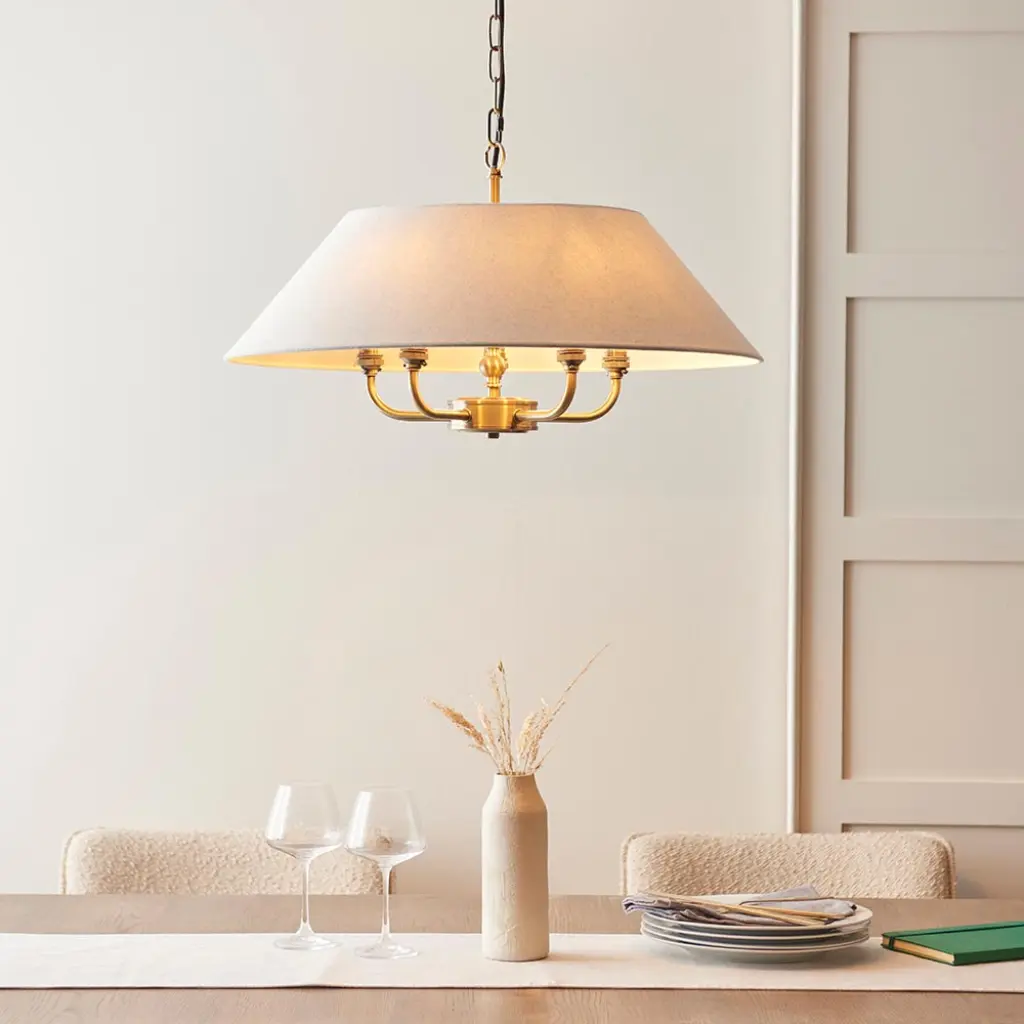 Lille 5 Light Antique Brass Pendant with Drum Shade