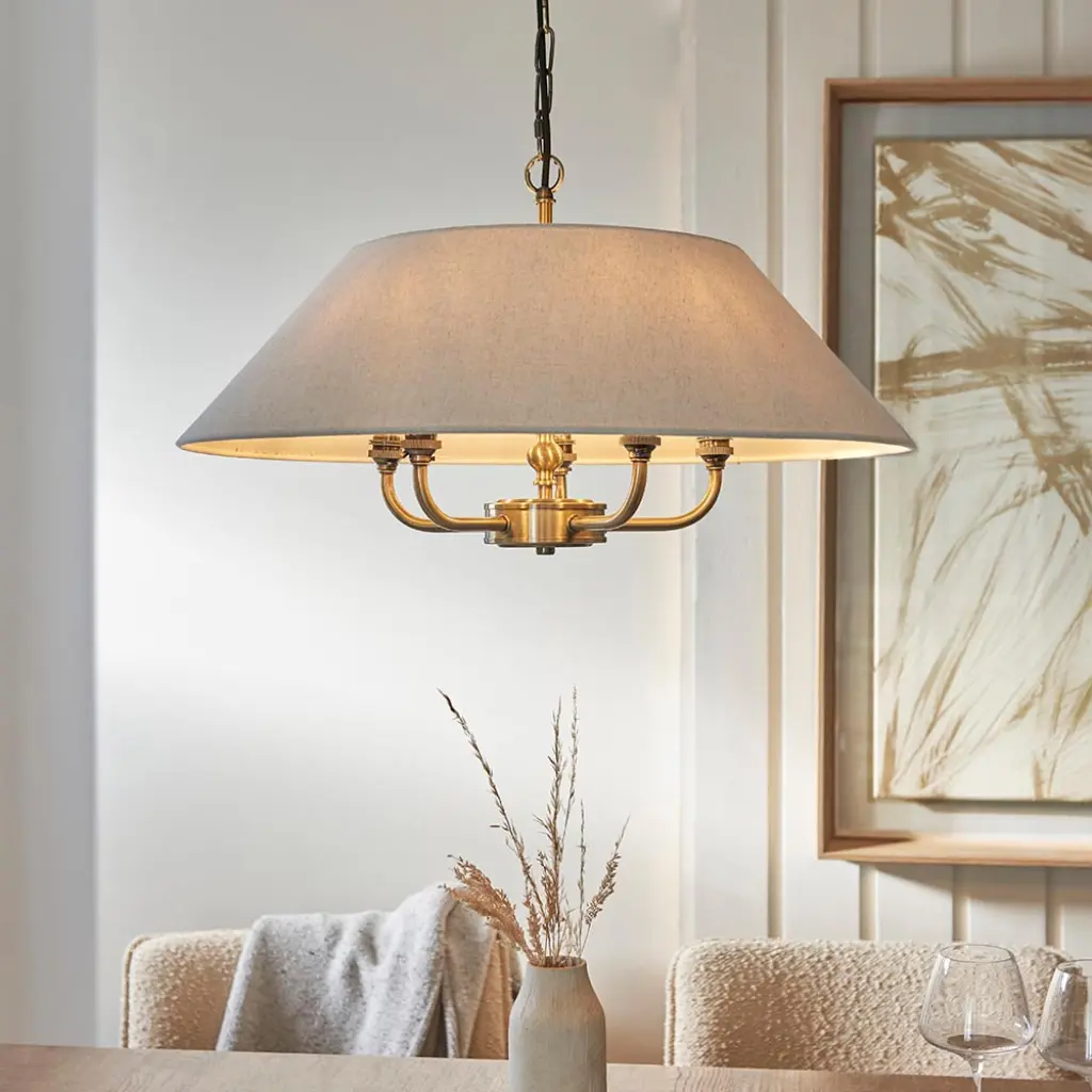 Lille 5 Light Antique Brass Pendant with Drum Shade