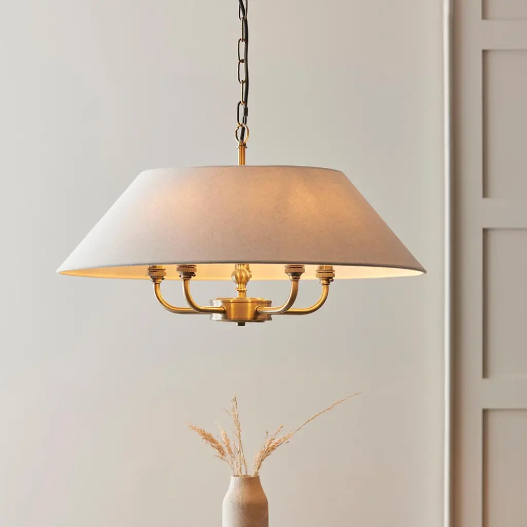 Lille 5 Light Antique Brass Pendant with Drum Shade