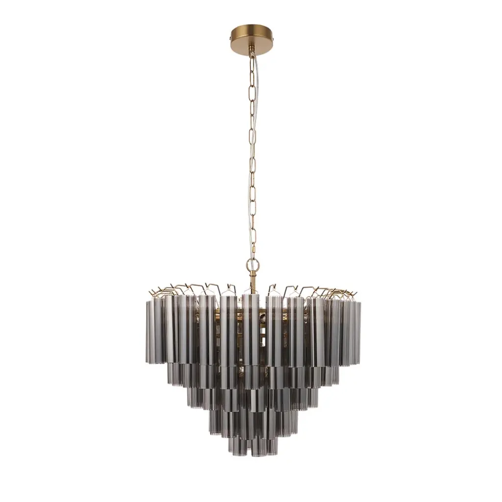 Toulouse 12 Light Satin Brass Frame Smokey Grey Glass