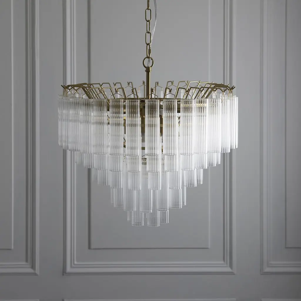 Toulouse 12 Light Satin Brass Frame Ribbed Clear Glass