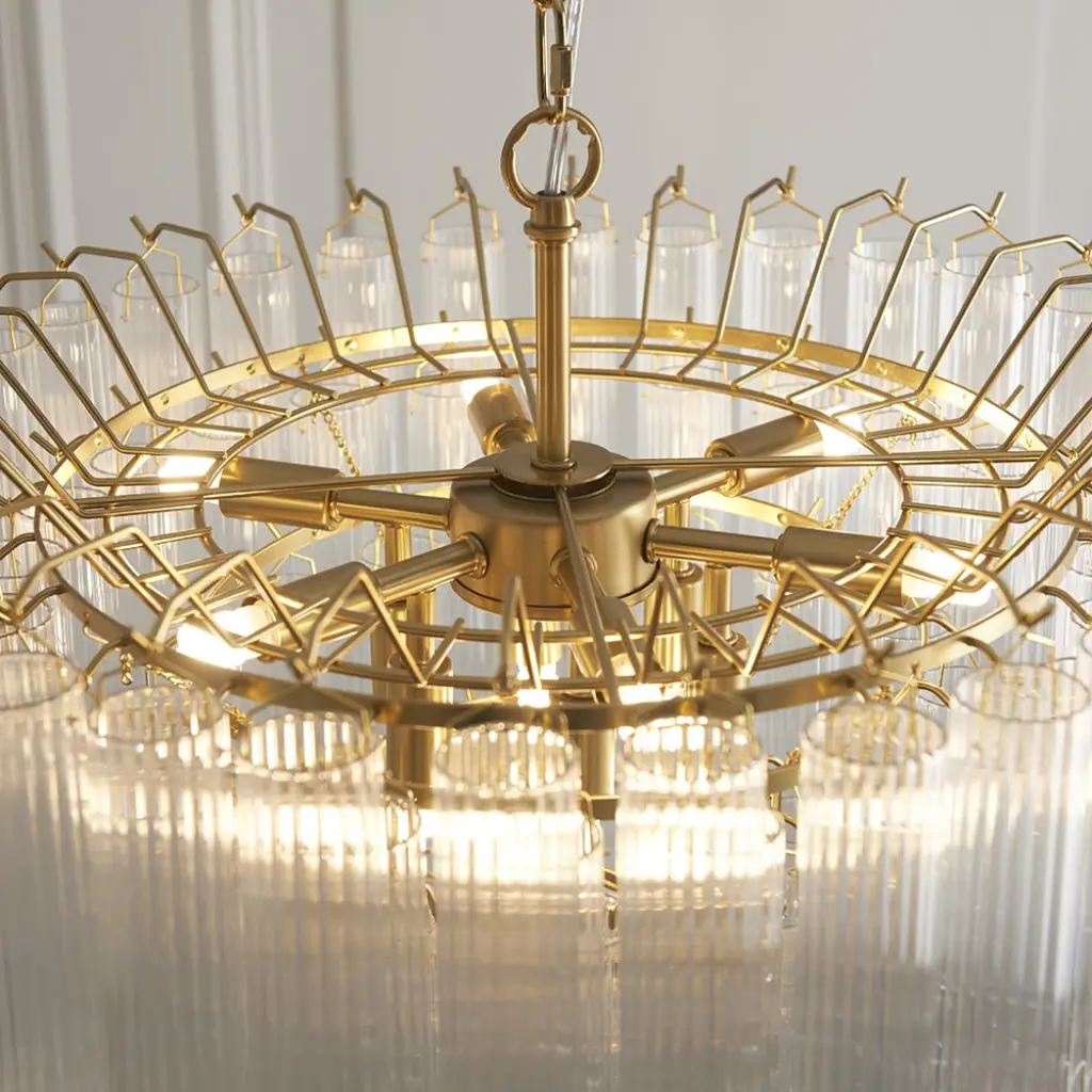 Toulouse 12 Light Satin Brass Frame Ribbed Clear Glass