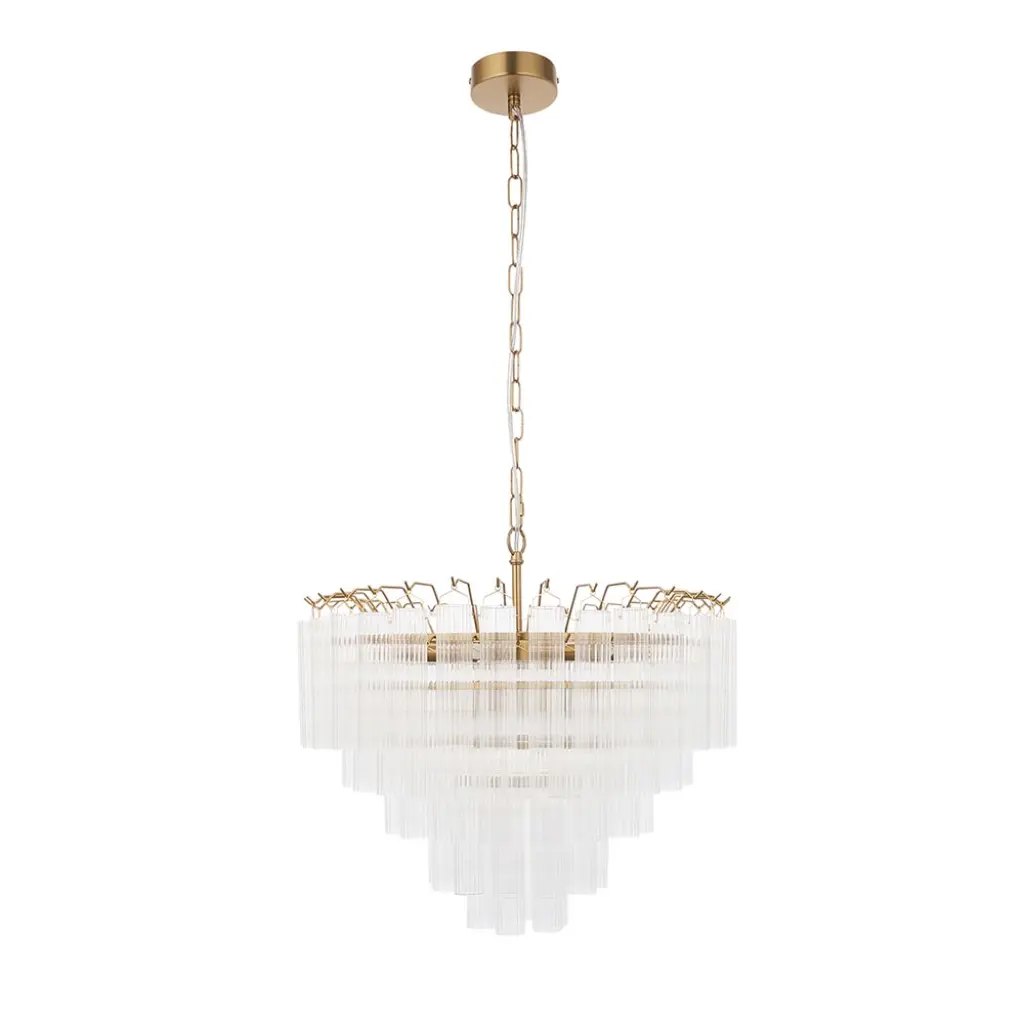 Toulouse 12 Light Satin Brass Frame Ribbed Clear Glass