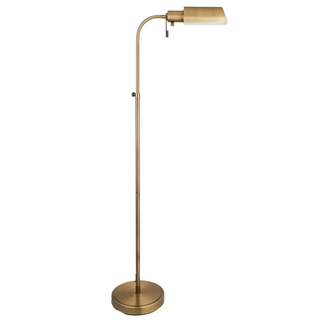 Pharmacy Antique Brass Floor Lamp with Brass Shade