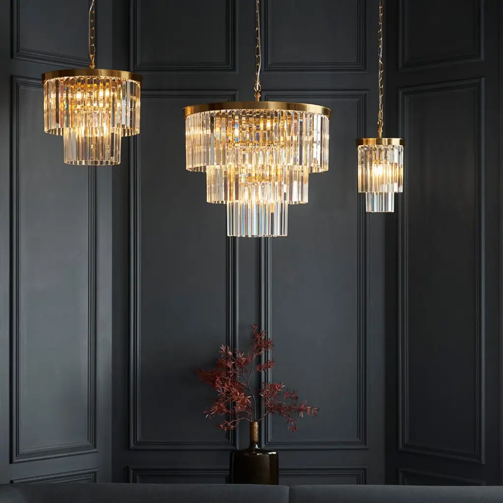 Conaston 4 Light Ceiling Pendant in Brass with Glass Drops