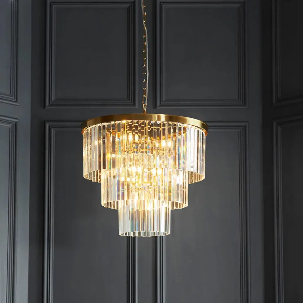 Conaston 7 Light Ceiling Pendant in Brass with Glass Drops
