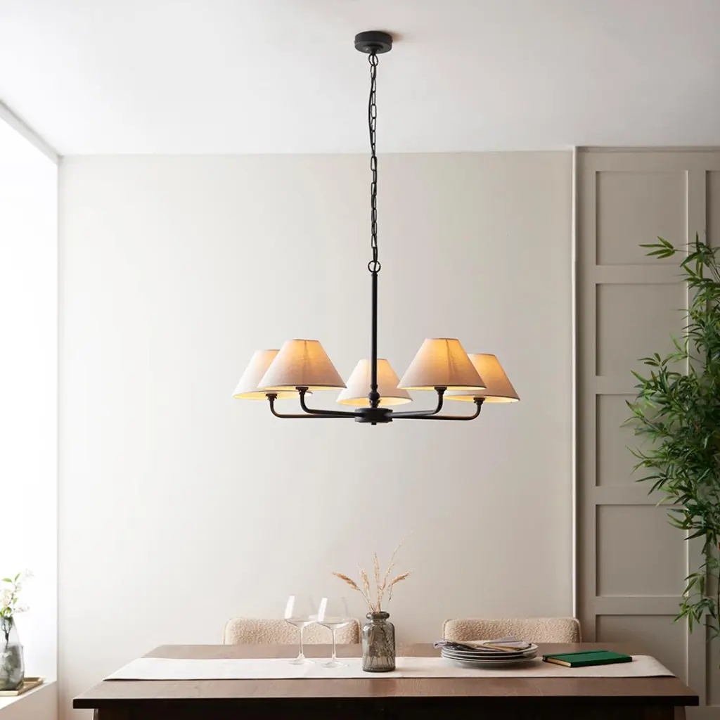 Lille 5 Light Matt Black Pendant C/W Shades