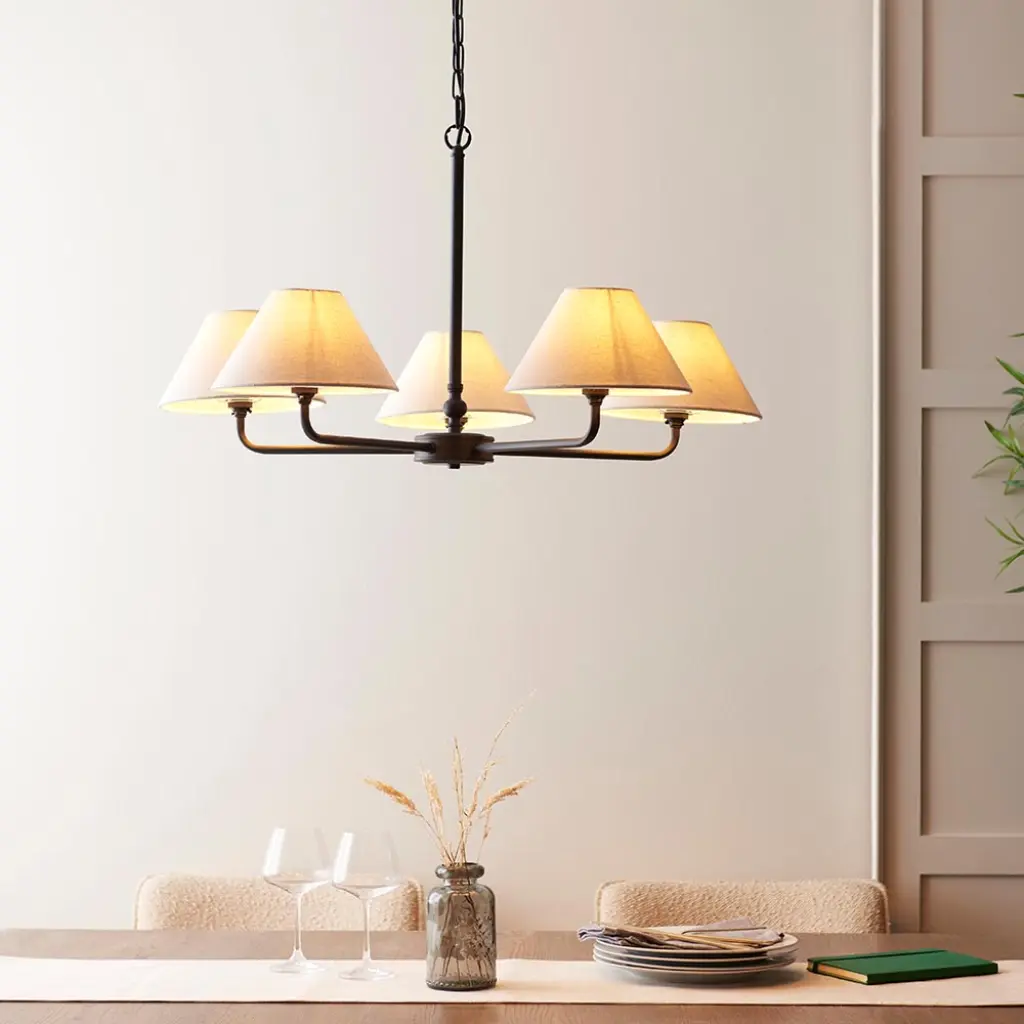 Lille 5 Light Matt Black Pendant C/W Shades