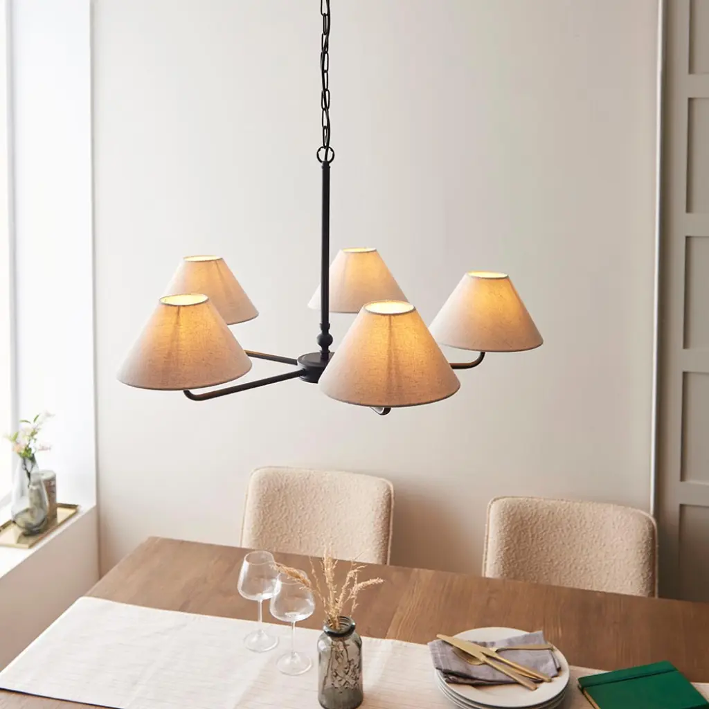 Lille 5 Light Matt Black Pendant C/W Shades