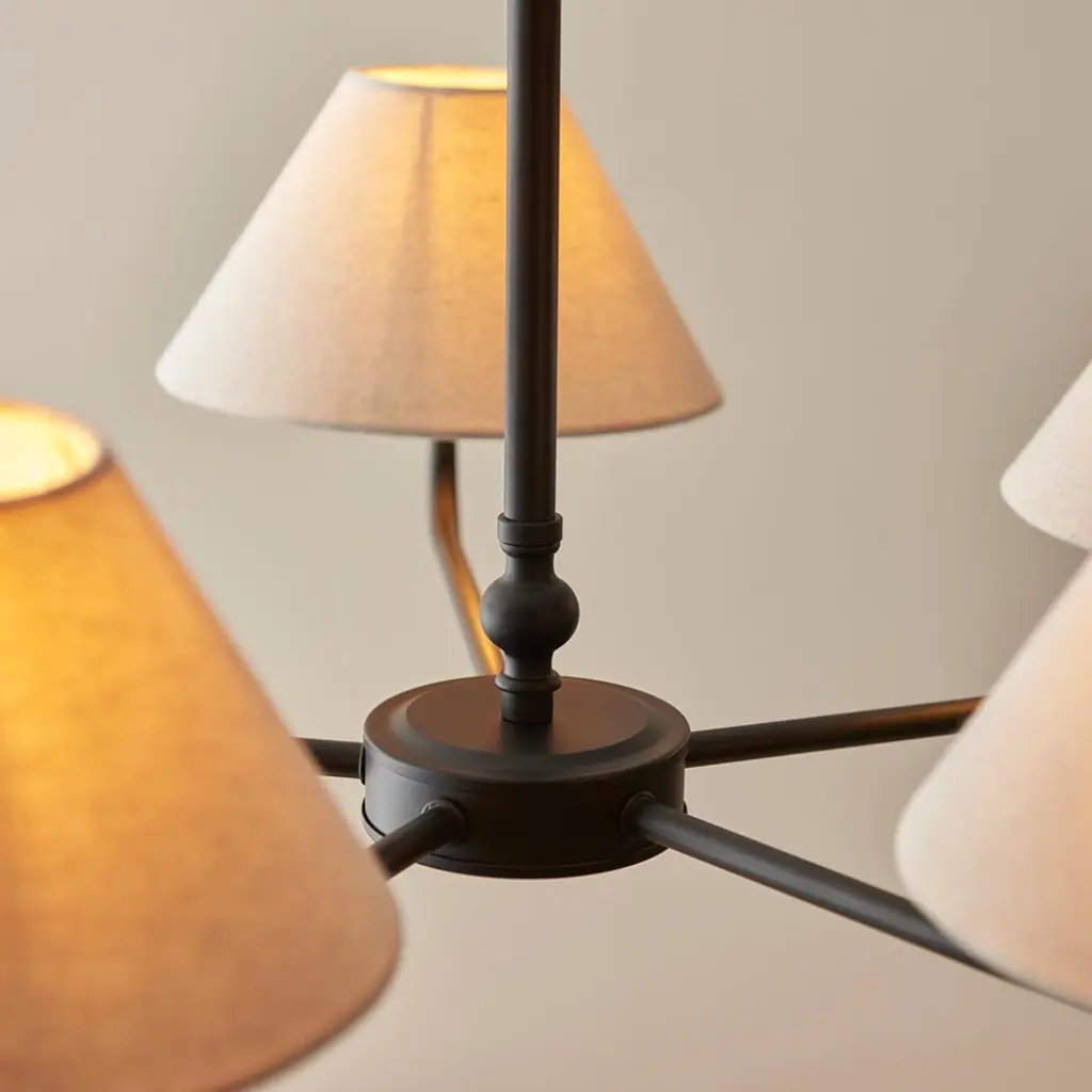 Lille 5 Light Matt Black Pendant C/W Shades