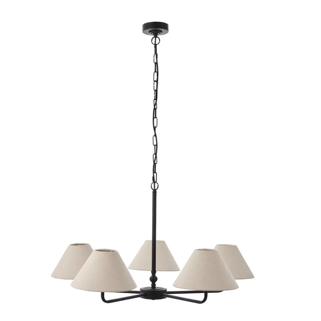 Lille 5 Light Matt Black Pendant C/W Shades