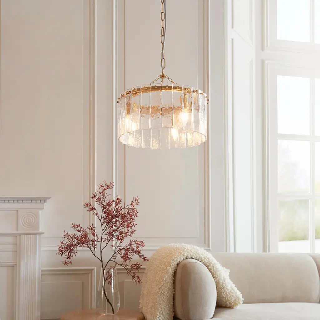Karine 3 Light Pendant with Textured Glass