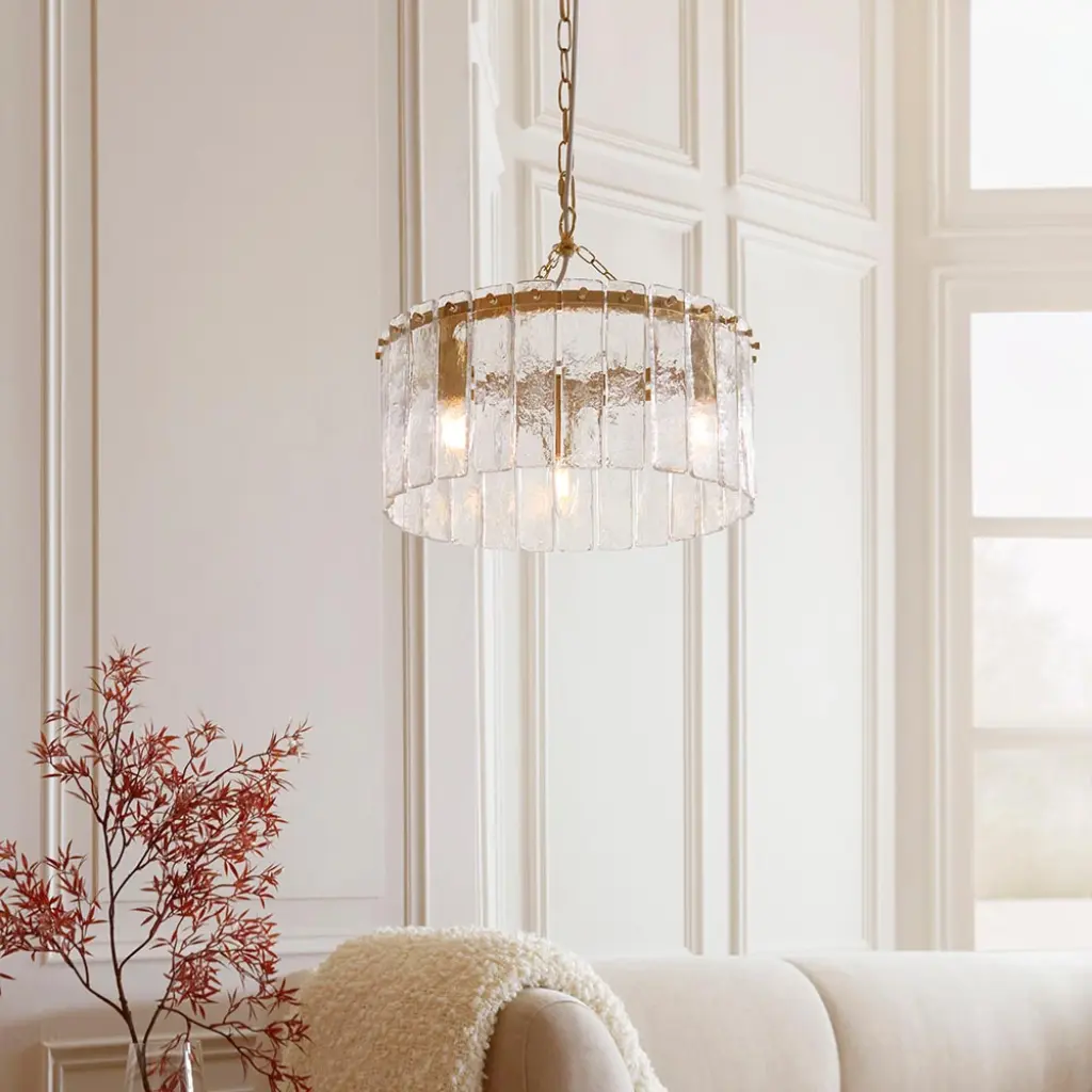 Karine 3 Light Pendant with Textured Glass