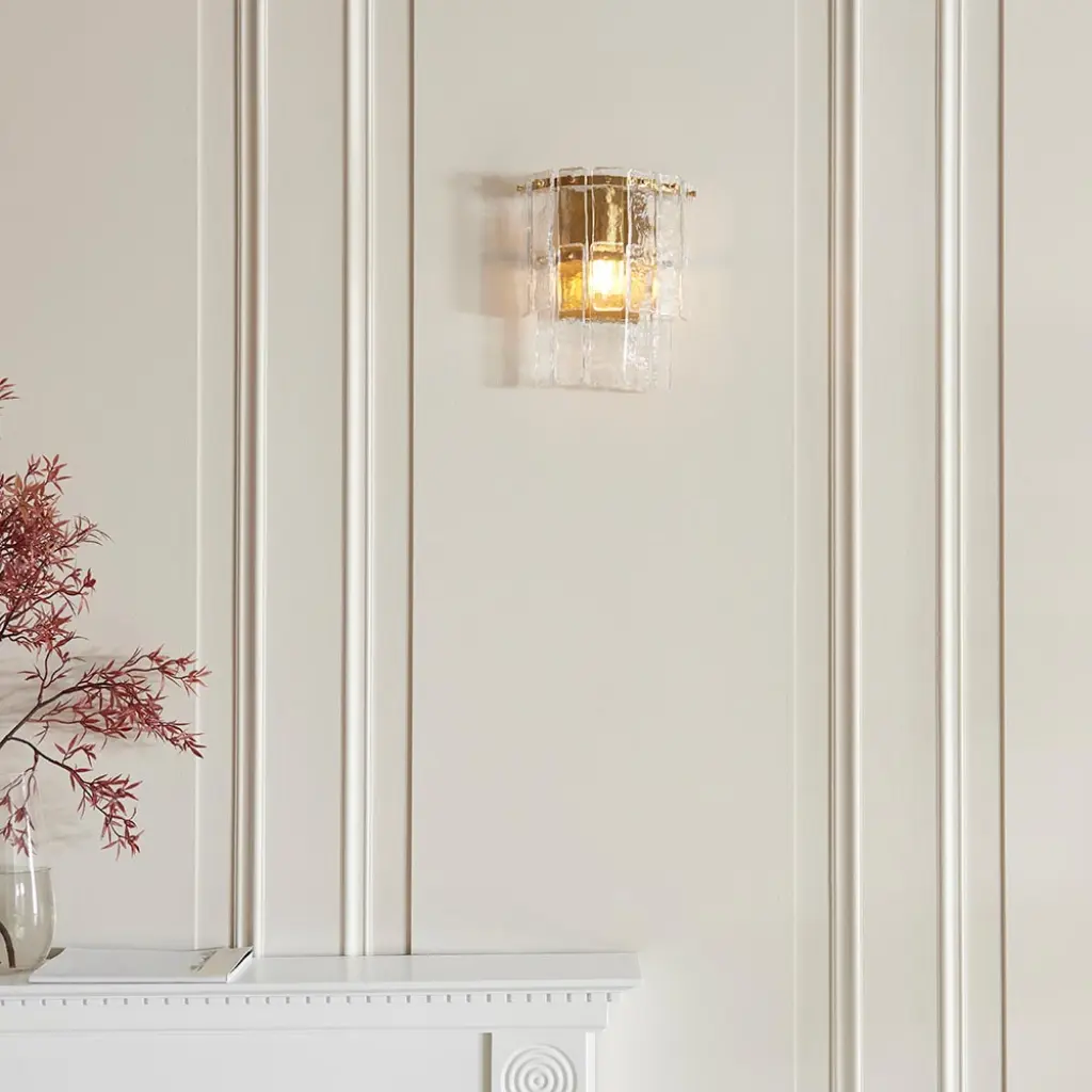 Karine Brass Wall Light with Textured Glass
