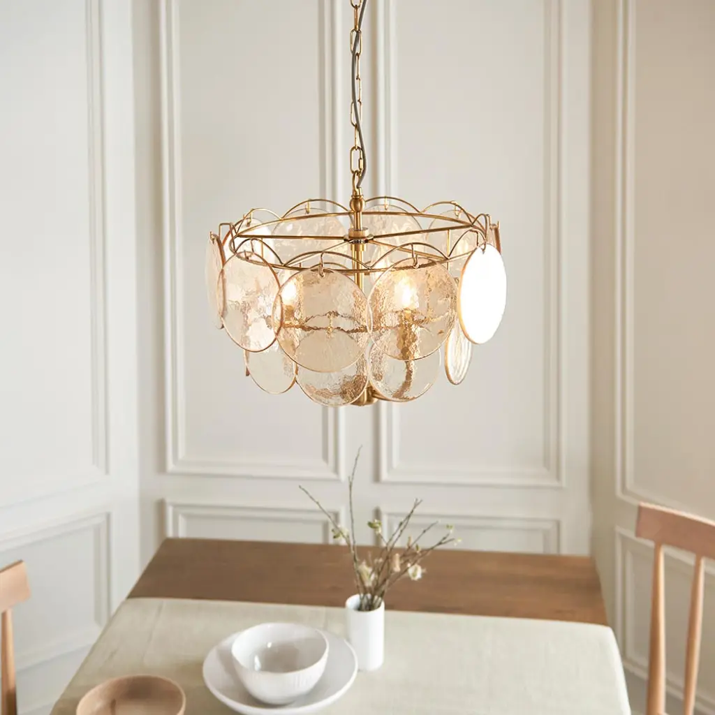 Elish Champagne Glass & Brass 3 Light Ceiling Pendant