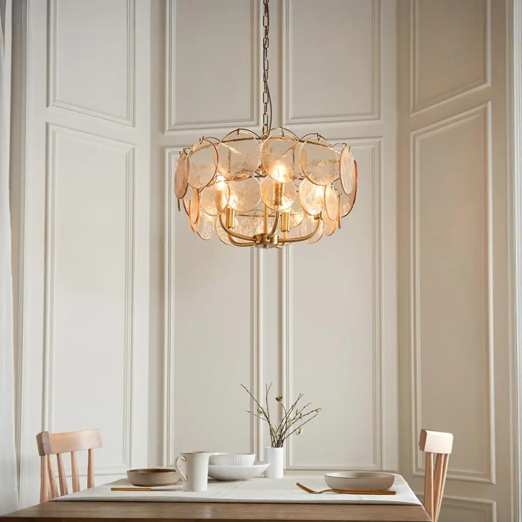 Elish Champagne Glass & Brass 5 Light Ceiling Pendant