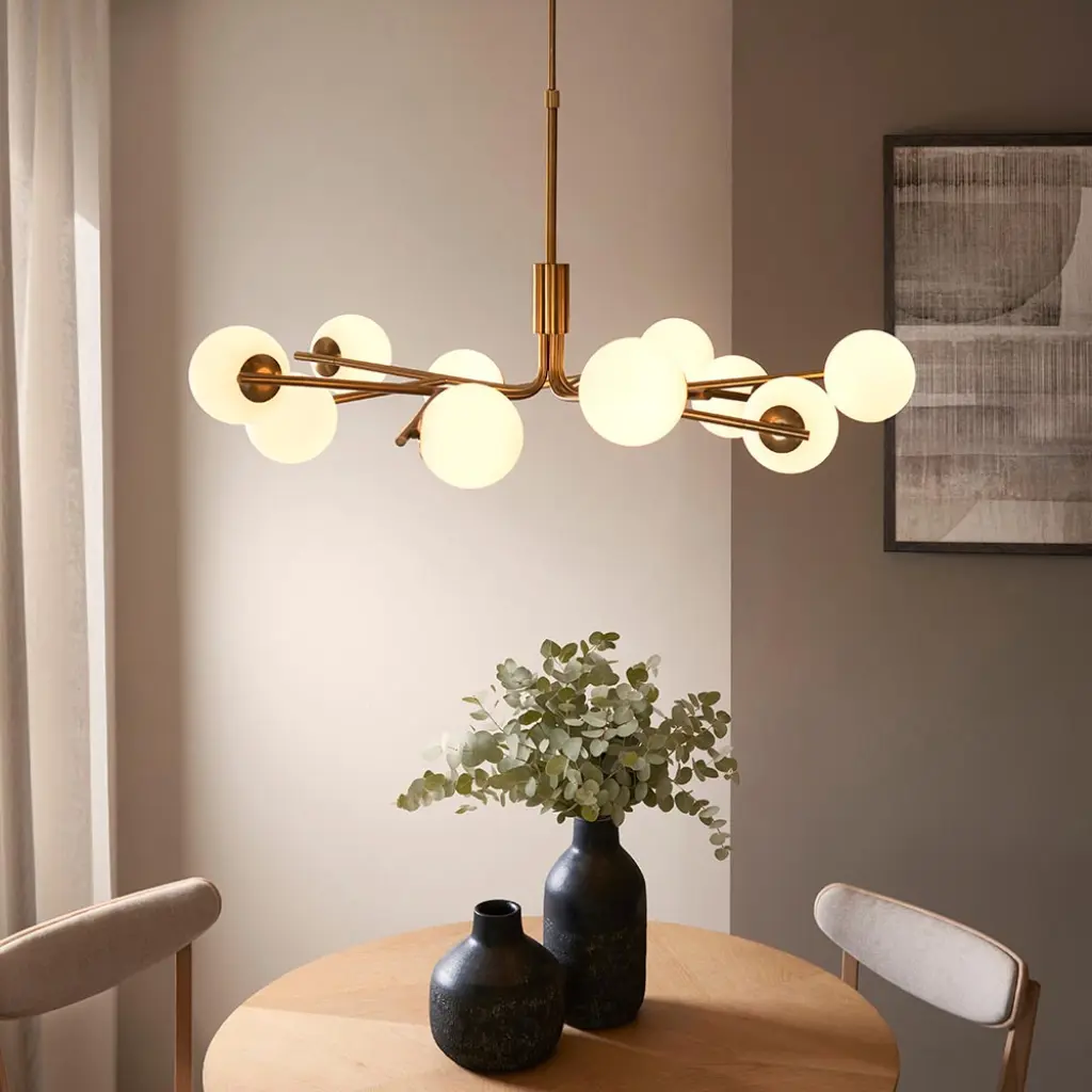 Aaron 10 Light Ceiling Pendant in Aged Brass & Opal Glass
