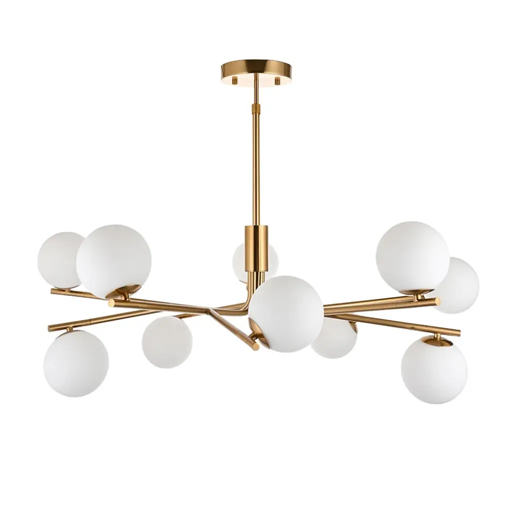 Aaron 10 Light Ceiling Pendant in Aged Brass & Opal Glass
