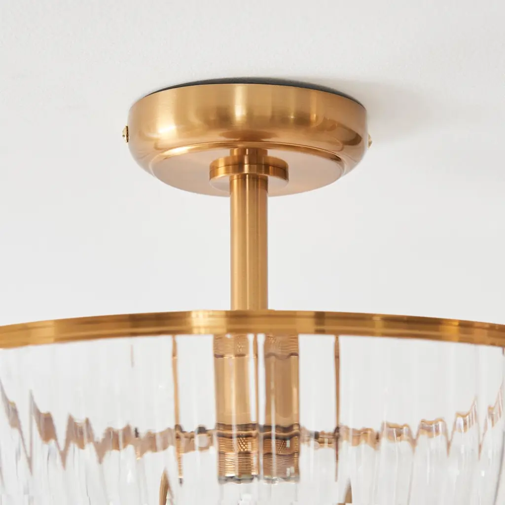 Somerset Upturned Flush Fitting in Brass with Ribbed Glass