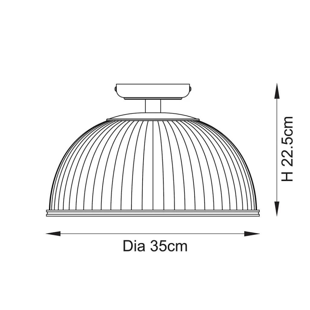 Somerset Downturned Flush Fitting in Brass with Ribbed Glass