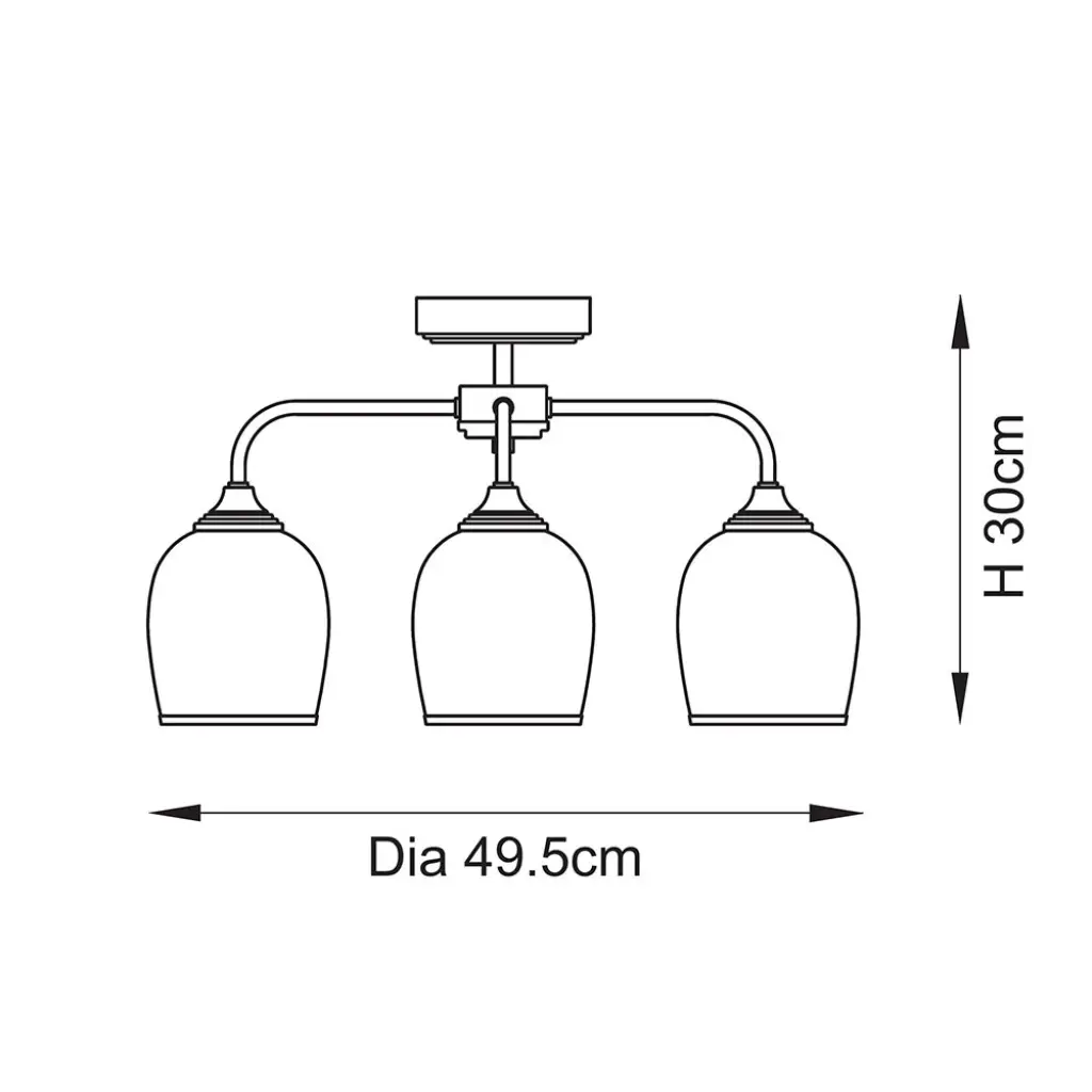 Ashcroft 3 Light Brass Semi Flush Fitting with Clear Glass Shades