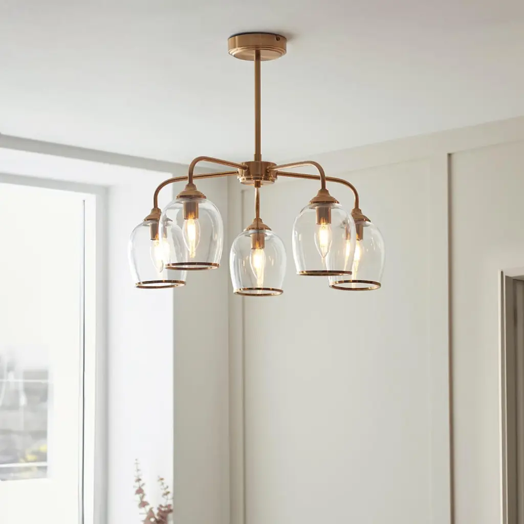 Ashcroft 5 Light Semi Flush with Clear Glass Shades