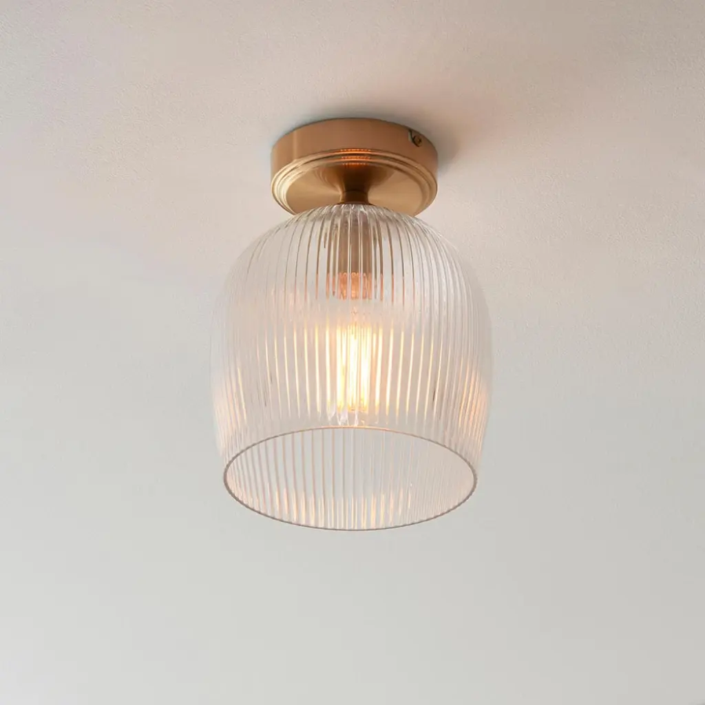 Ashcroft Brass Flush Fitting with Ribbed Glass Shade