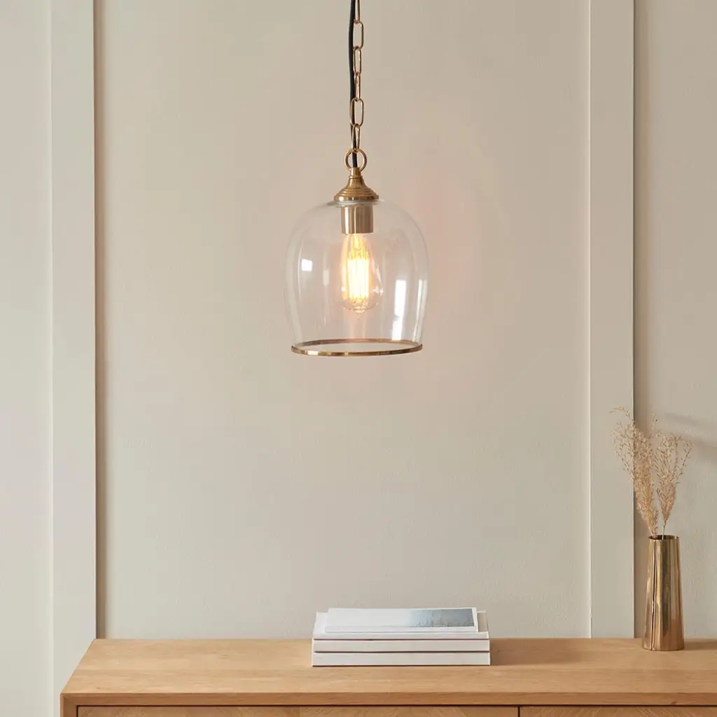 Ashcroft Single Brass Pendant with Clear Glass Shade