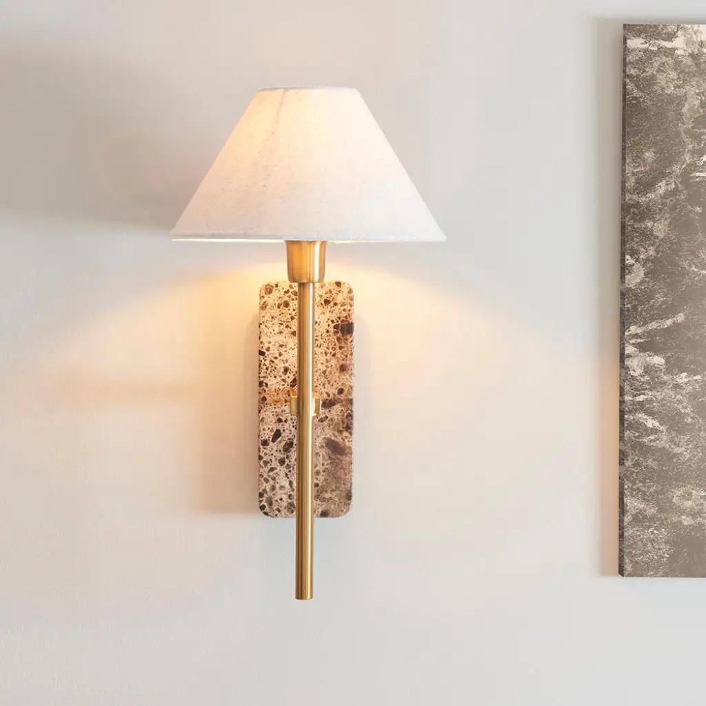 Faro Emperador Brown Marble Wall Light C/W Shade