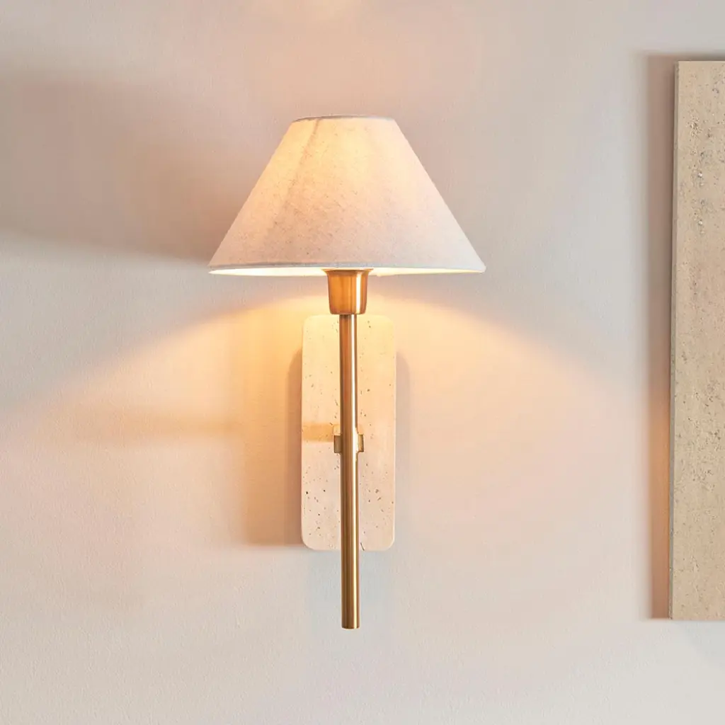 Faro Natural Travertine Stone Wall Light C/W Shade