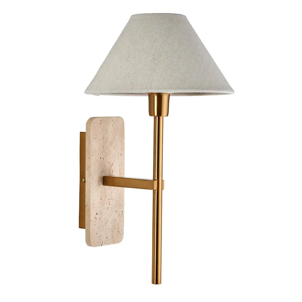 Faro Natural Travertine Stone Wall Light C/W Shade