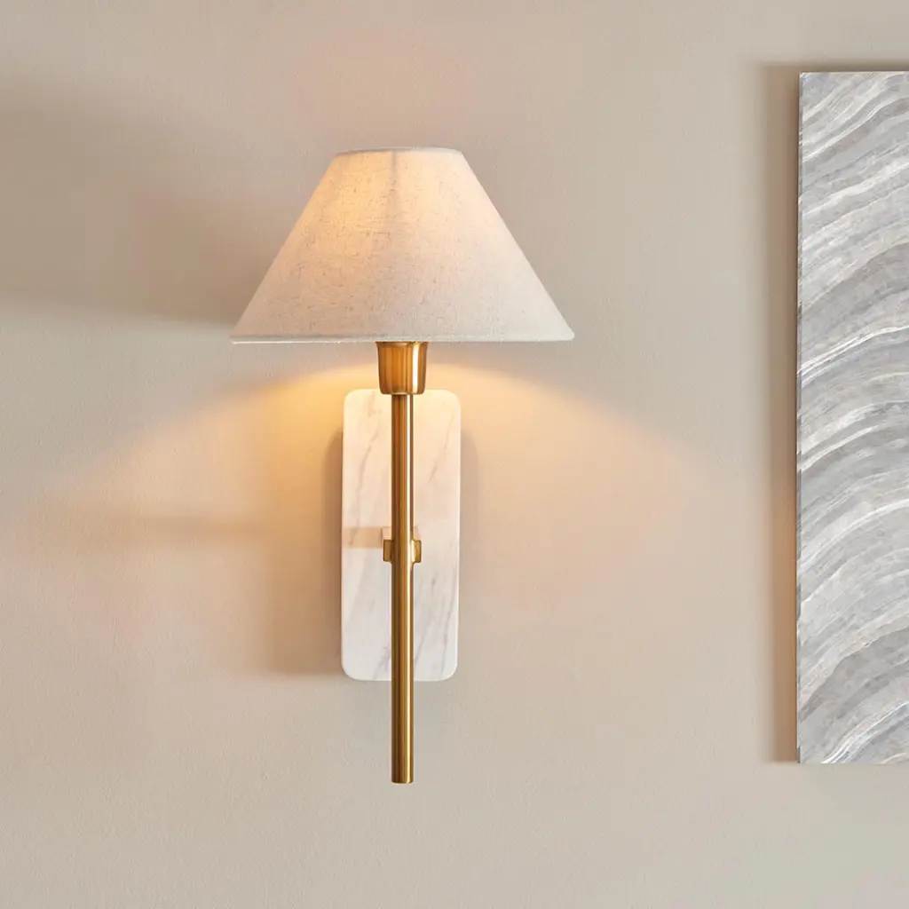 Faro White Volakas Marble Wall Light C/W Shade