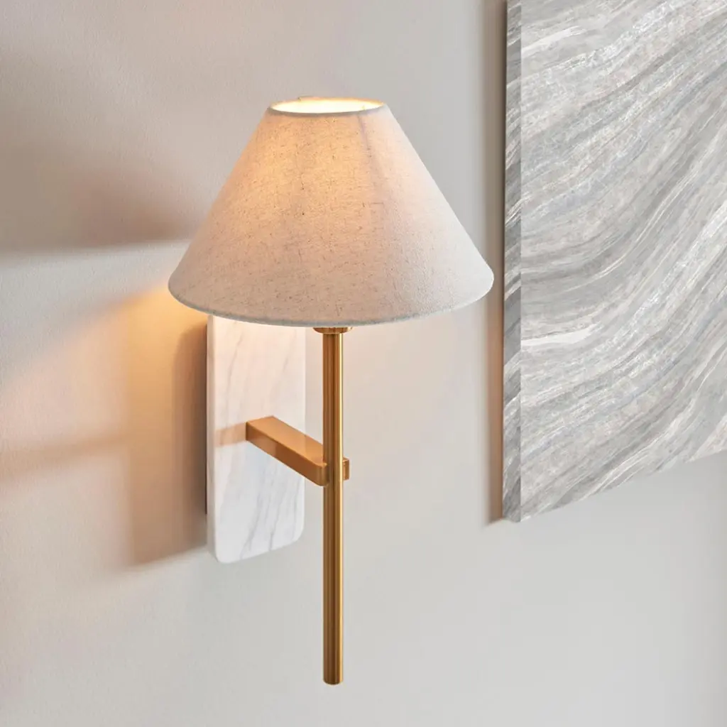 Faro White Volakas Marble Wall Light C/W Shade